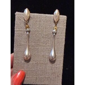 Vintage Lewis Segal Pearl Glass Teardrop Dangle Clip On Earrings